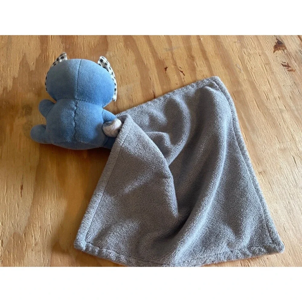 Babies R Us Blue Elephant Checkered Ears Gray Cars Security‎ Blanket (B1)